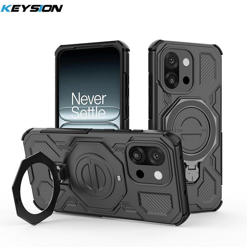 KEYSION Противоударный магнитный чехол для OnePlus 13S 5G Силикон+ПК Вертикальная живая металлическая кольцевая подставка Задняя крышка для телефона для OnePlus 1+13T