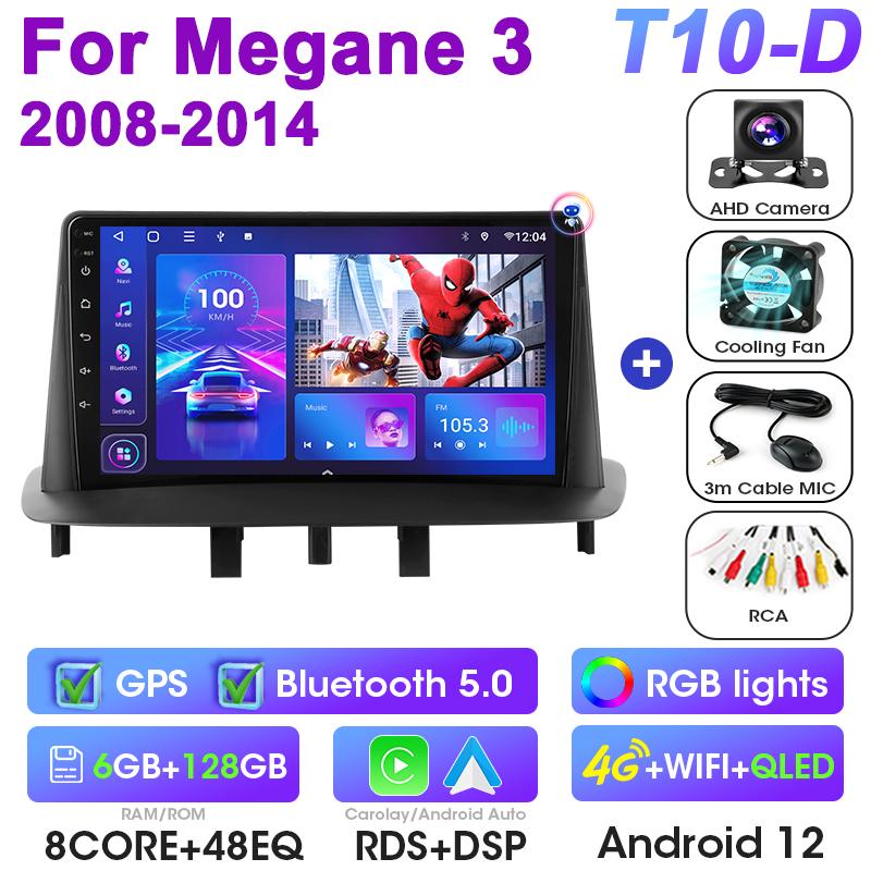 2 Din Android 12 автомобильный радиоприемник мультимедиа видеоплеер для Renault Megane 3 Fluence 2008 - 2014 GPS 4G Carplay Авто Стерео RDS DVD