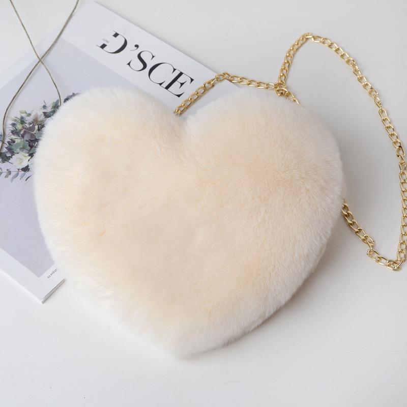 Yogodlns Fashion Women's Heart Shaped Handbags Cute Faux Fur Crossbody Bags Lady Soft Plush Chain Shoulder Bag Shopper Totes