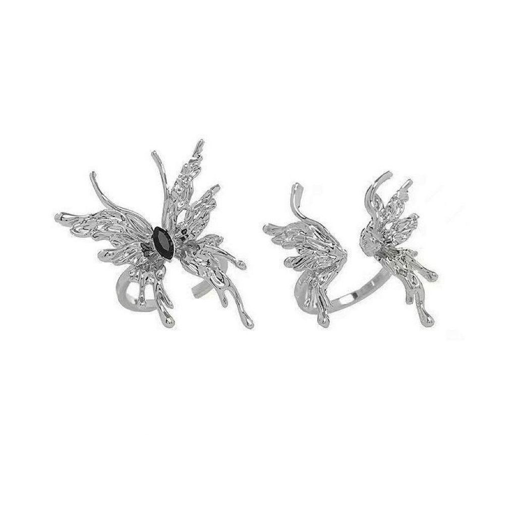 New Punk Vintage Metal Liquid Butterfly Women's Adjustable Ring Niche Design Fashion Exquisite Insect Ring Gothic Jewelry Gifts