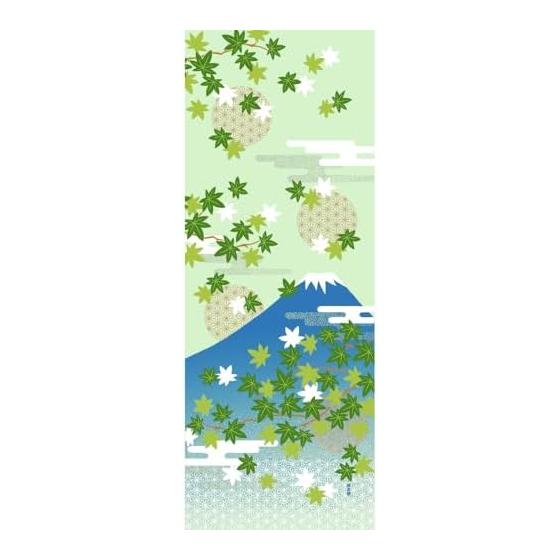 Hamamonyo Tenugui Towel - Summer Maple and Mt. Fuji, 100% Cotton, Approx. 34cm x 90cm, Printed, Raw Edge