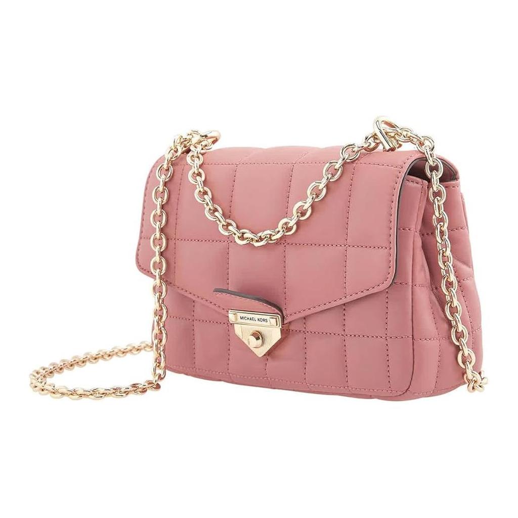 Michael Kors MK Soho Стеганая Сумка на Цепочке с Клапаном Однотонная Винтажный Стиль Кожаная Сумка на Плечо для Поездок Женская сумка на плечо Розово-Розовый 30H0L1SL1T-622