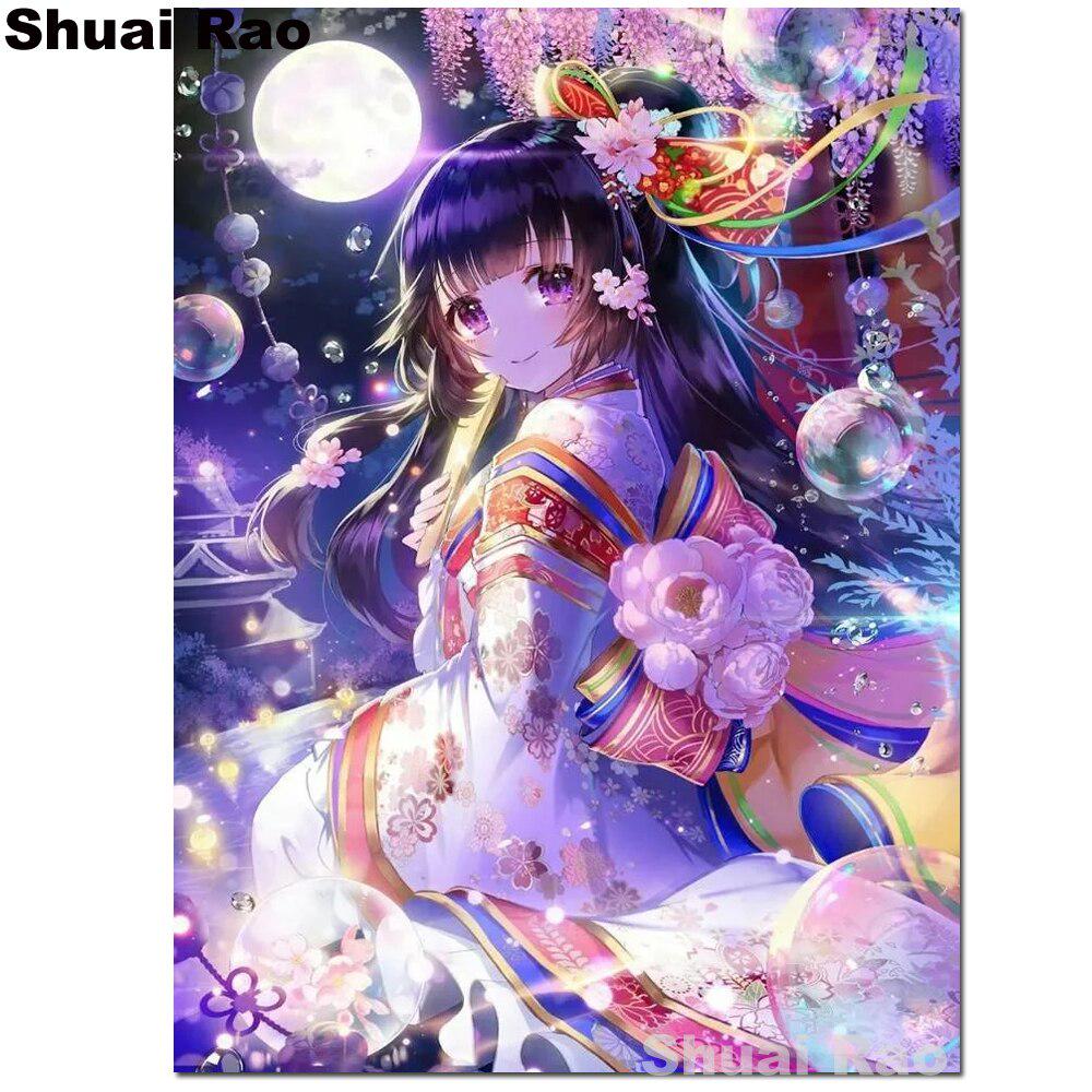 5D DIY Diamond Painting Caroon Anime Girl Round Diamond Embroidery Japanese Elf Home Decor Gift