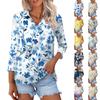 Women's Fashion Casual Button-up Seven-quarter Sleeve Floral Print Lapel Top