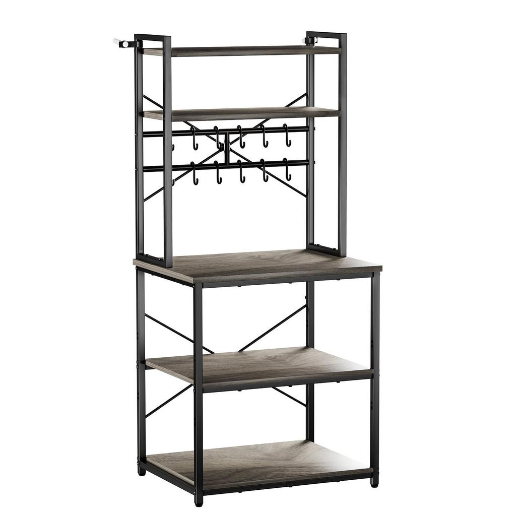 Kitchen Bakers Rack, 600 mm Width Bakers Rack, Kitchen Stand with X-Shaped Support Bar, 12 S-Shaped Hooks, Double-Layer Top Shelf, Coffee Bar Stand