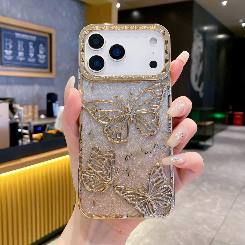 3D чехол с блестками в виде бабочки для iPhone 17 Pro Max 17 Air 17Pro Ударопрочный Прозрачный Мягкий ТПУ Покрытие Задняя крышка телефона