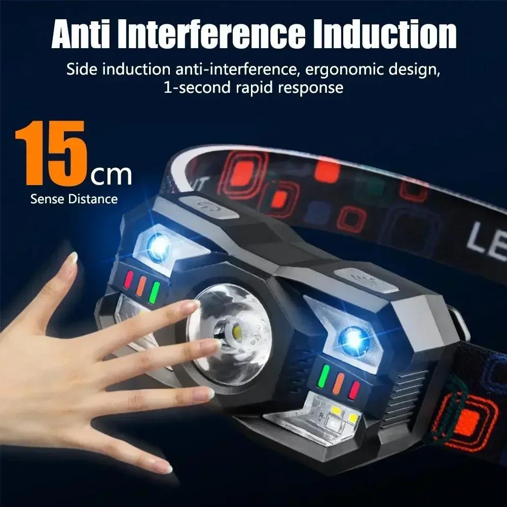 Яркий светодиодный налобный фонарь, перезаряжаемый налобный фонарь с красным светом, водонепроницаемый налобный фонарь с датчиком движения, для кемпинга, ходовые огни