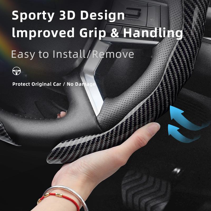Suitable for Mitsubishi Carbon Fiber Texture Steering Wheel Cover Snap-On Wave-Shaped Sports Design Protective Case Outlander Phev Sport Eclipse Cross
