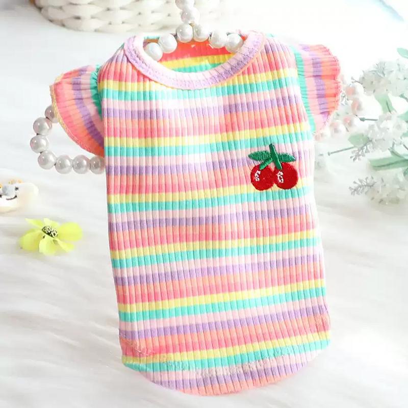 Puppy Summer Clothes Pet Outfit Lace Striped Dog Dress Cat Vest Chihuahua Bichon Yorkie Suspenders Skirt Cute Female Dog Tshirt