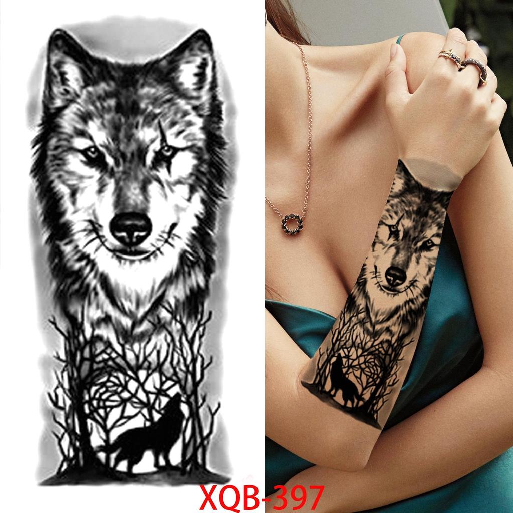 1 PC 210*114MM Cat Geometry Black Temporary Tattoos For Men Women Black Forest Skull Tiger Wolf Tattoo Sticker Evil Devil Arm Tattoo