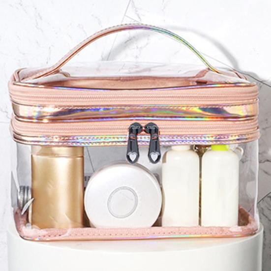 Cosmetic Bag Large Capacity Dry Wet Separation Waterproof Portable Handle Clear Visible Zipper Travel Toiletry Makeup Pouch Travelling Use