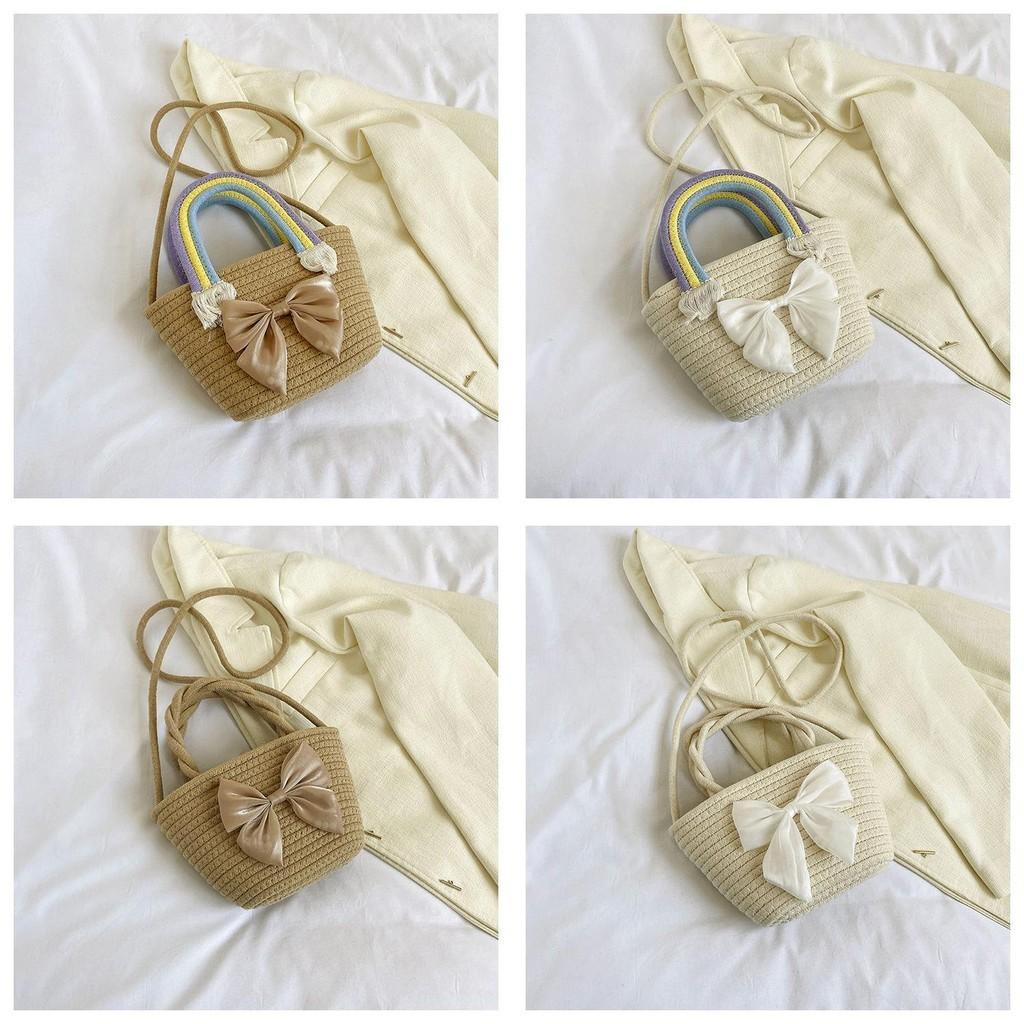 Trendy Woven Straw Bucket Bag With Bow Fashionable Casual Handbag For Women 2023