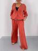 2025 Autumn/Winter Women's Crew Neck Patchwork Cardigan & Wide Leg Pants Set
