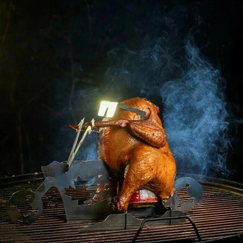 2025 новый американский мотоцикл BBQ стальная решетка с держателем для пивной банки для сочного и забавного приготовления курицы на гриле, жарки, аксессуары для барбекю