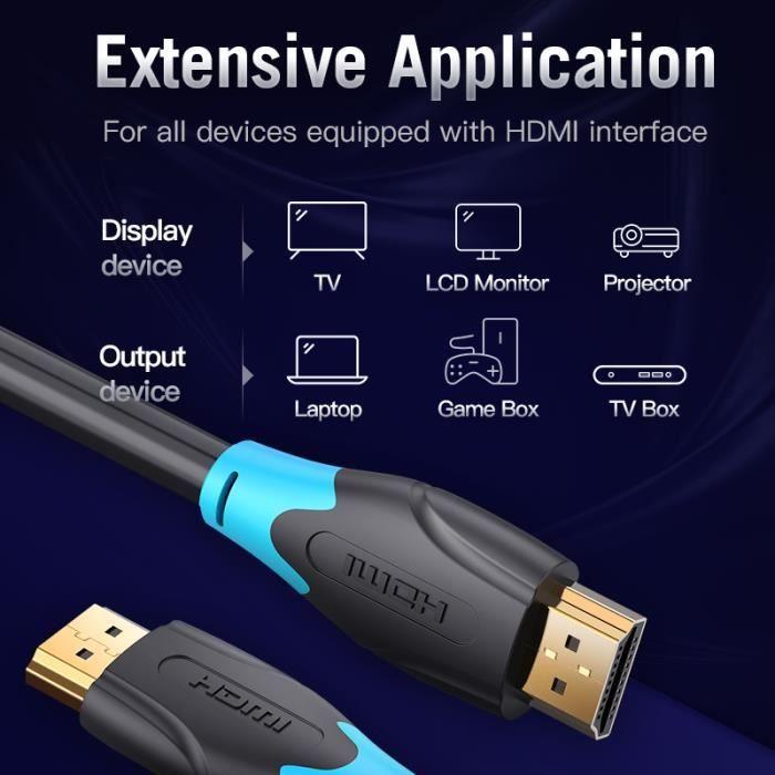 Câble HDMI - VENTION - 2.0 - Ultra HD 4K - 3m - Transmet audio et vidéo simultanément