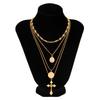 Imitation Crystal Flower Chain Clavicle Chain Metal Cross Tag Necklace Set
