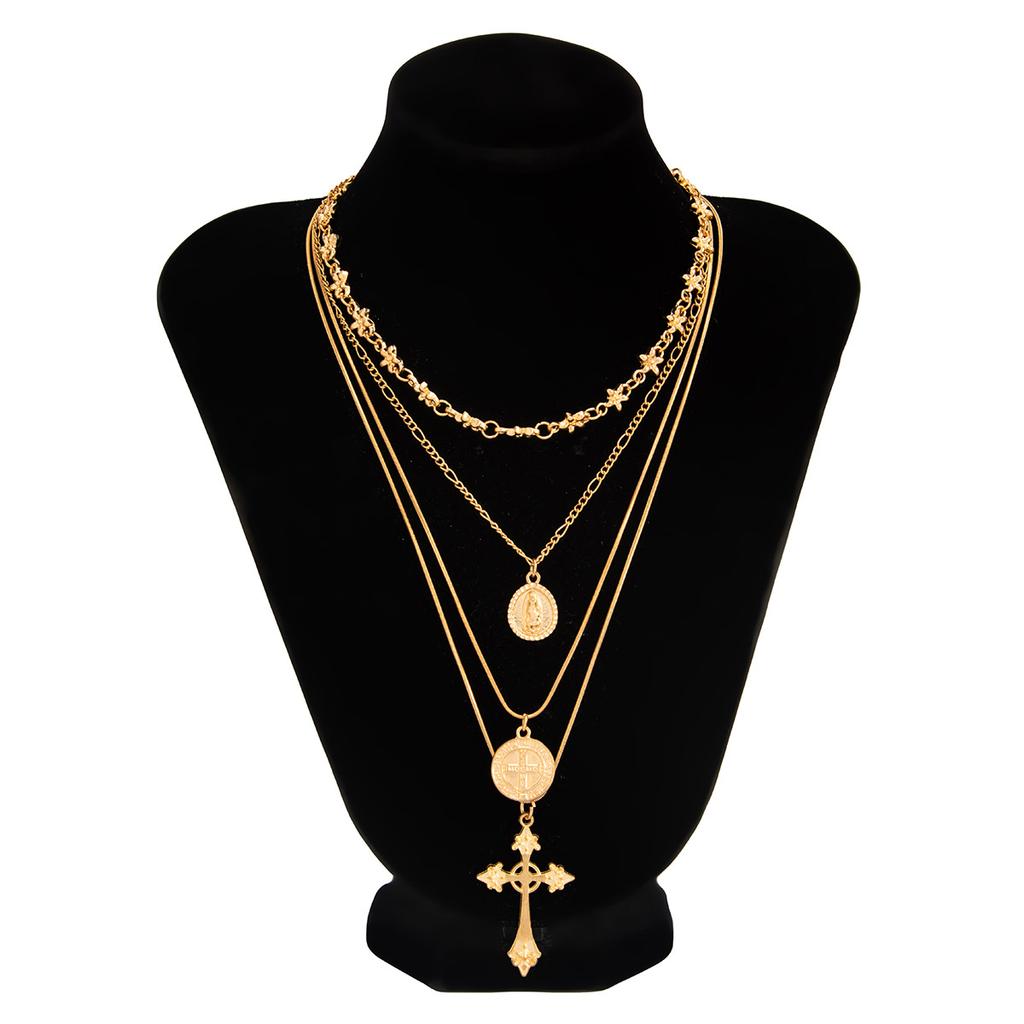 Imitation Crystal Flower Chain Clavicle Chain Metal Cross Tag Necklace Set