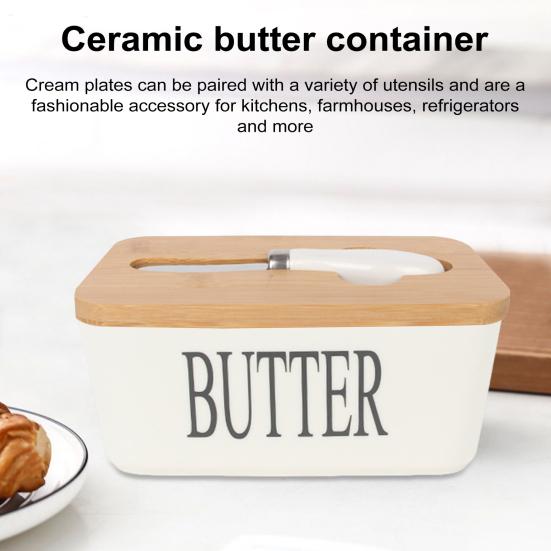 Yousheng Ceramic Butter Dish with Lid Multipurpose Knife Large Capacity Butter Keeper for Countertop Easy To Clean Butter Container Kitchen Gift