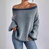 Off The Shoulder Striped Sweater Women Autumn Winter Fashion Loose Soft Neckline Casual Knitted Sweaters