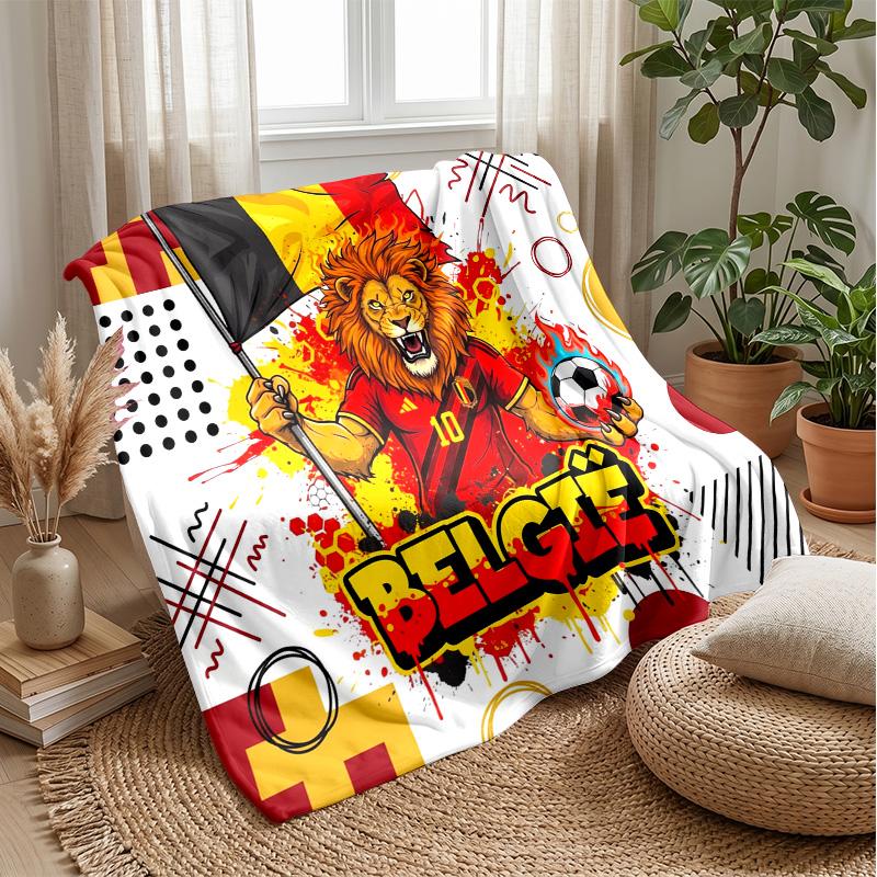 Belgium Football Printed Flannel Blanket Skin Friendly Warm Decorative Throw for Indoor Couch Bed Daily Use