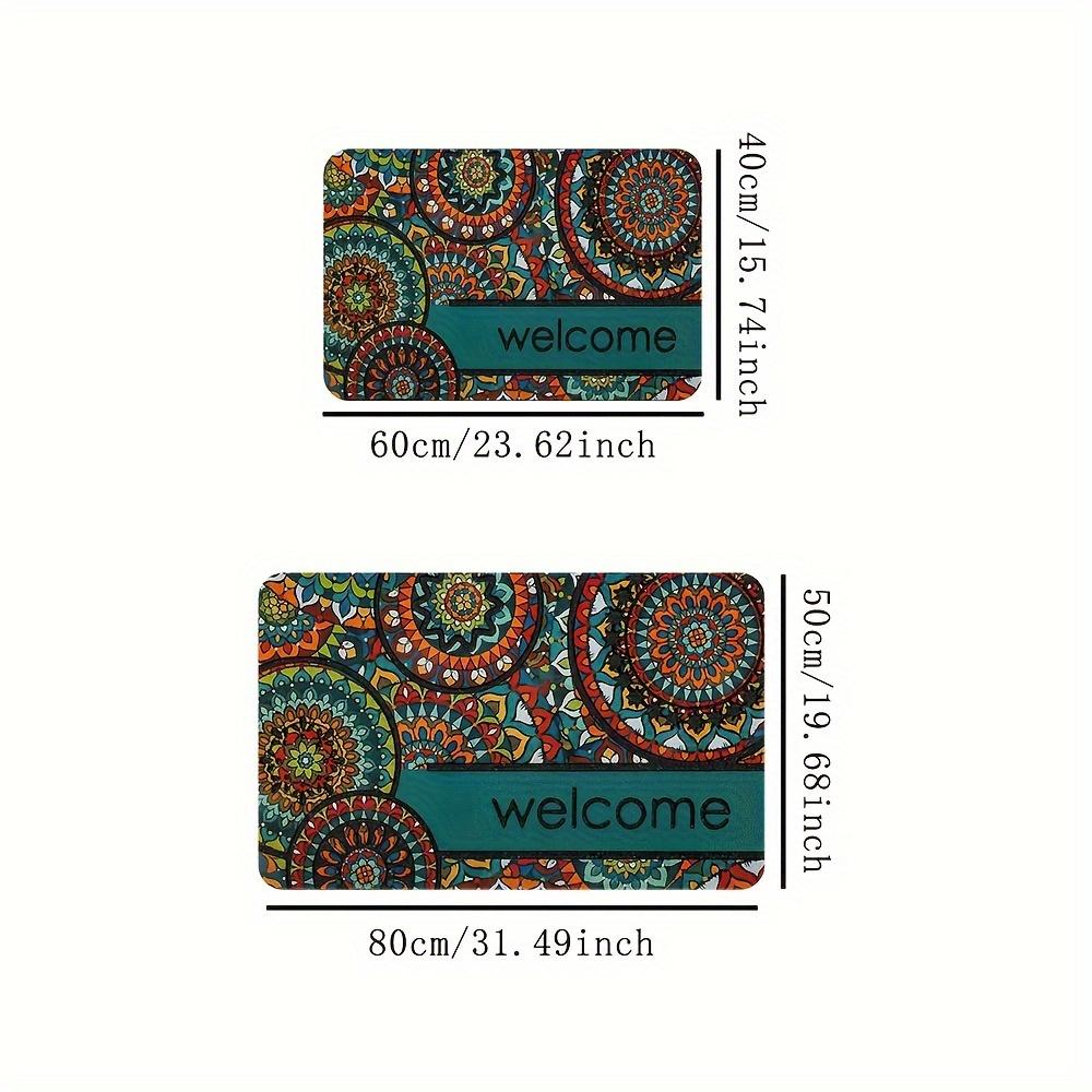 Floral Monogram Welcome Doormat, Colorful Front Entrance Mat, Durable Polyester Indoor Outdoor Rug for Stylish Home Decor