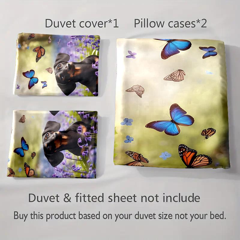 Dogs butterflies flowers Bedding Duvet cover sets Duvet covers Pillowcases gifts (1 * Duvet Cover 2 * Pillowcases, without duvet insert)