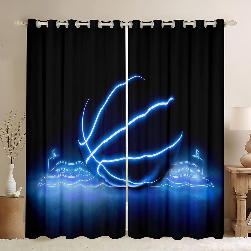 Basketball Curtains ideal ideal for Bedroom Living Room 3D Ball Court Window Opening Treatments Decorative Sports Theme Drapes Competitive Curtain