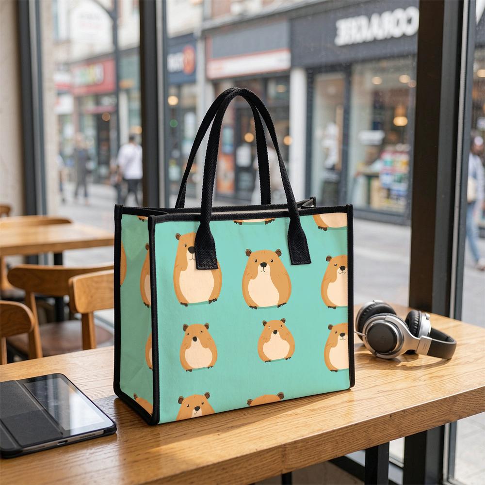 Cute Cartoon Groundhog Printed Tote Bag Large Capacity Daily Use Portable Shoulder Bag for Shopping Outdoor Travel