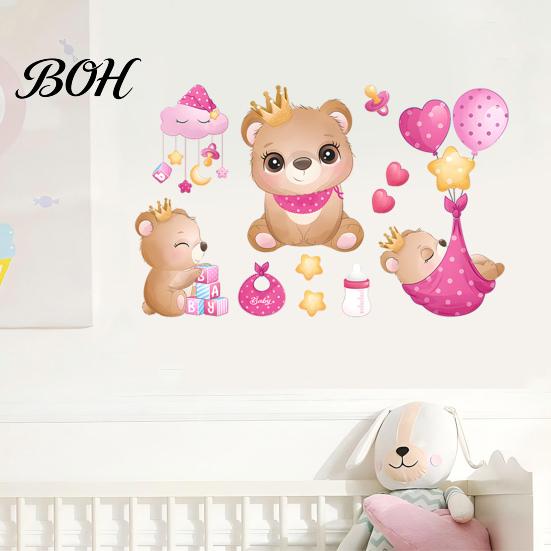 Durable Wall Decals for Playroom Cute Bear Stickers Kids Room, PVC Waterproof Cartoon Animal Versatile Decor Home Office Decals, Removable Art