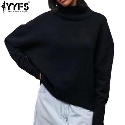 Женская мода повседневная осень-зима однотонный принт длинный рукав высокий ворот свитера