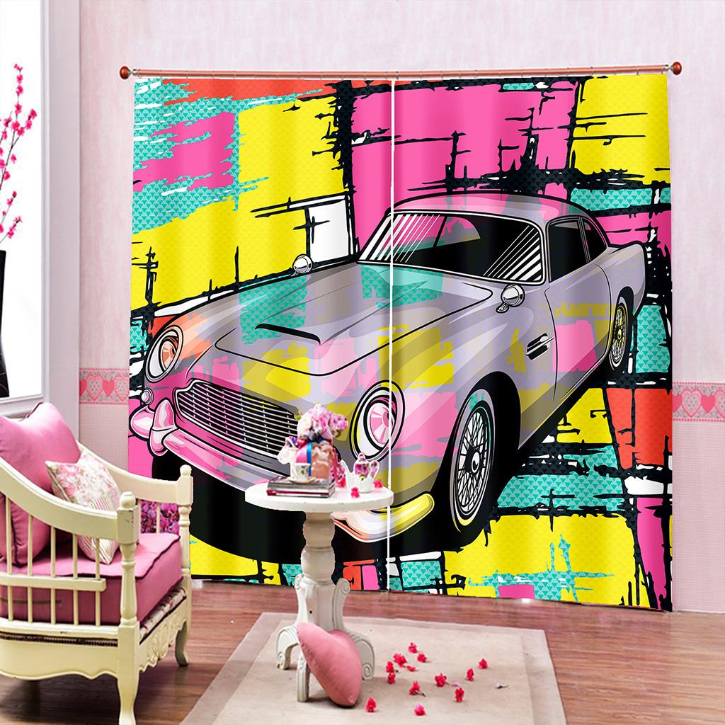 2panels Anime Start Racing Car Window Curtain 240x270cm 3D Print Semi-Blackout Curtains Living Room Bedroom Decor Child Kids