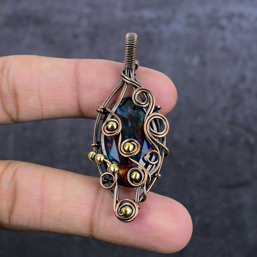 Подвеска из натурального мистического топаза с медной проволокой 2,40 дюйма H5h48