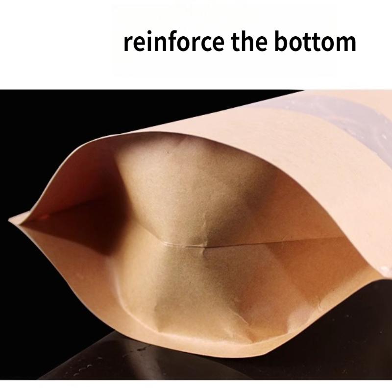 Крафт-бумажный самоподдерживающийся пакет, упаковочный пакет с самозаклеивающейся застежкой и видимым окном, экологически чистый запечатанный упаковочный пакет, доступен в нескольких размерах