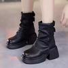 Fashion Platform Chunky Motorcycle Ankle Boots Brand Luxury Women Shoes PU Leather Designer 2025 Trend New Retro Fad Chelsea Botas Mujer