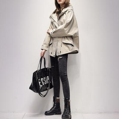 Женское среднее и длинное пальто с капюшоном, весна и осень, новое модное свободное популярное универсальное короткое пальто