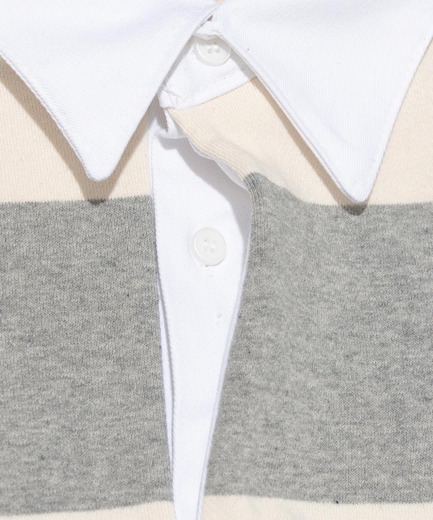 TAILOR STUDIO [С флисовой подкладкой/Без флисовой подкладки] Оксфордская полосатая аутентичная логотипная толстовка-поло (серый)