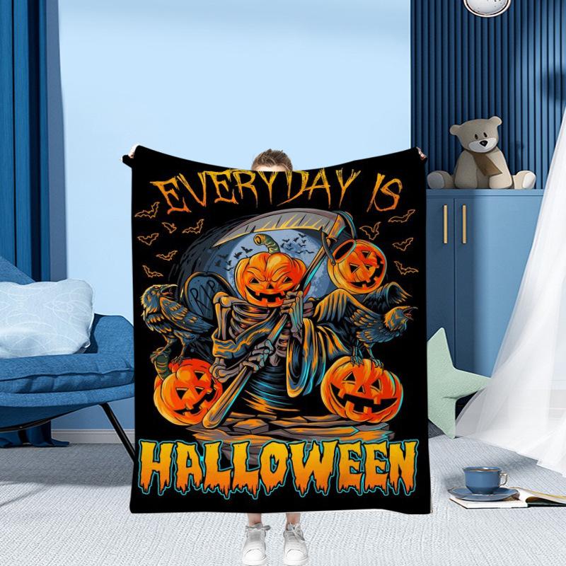 Halloween Pumpkin Head Series Printed Blanket for Sofa Bed Travel Camping Living Room Office Conditioning Blanket