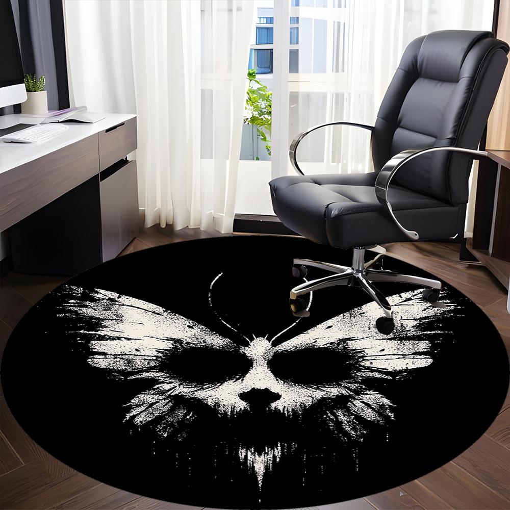 1pc Butterfly Skull Office Round Area Rug, Indoor Mat Suitable ForOffice, Under Office Chairs Bedroom Living Room Home Decor, Room Deco q023