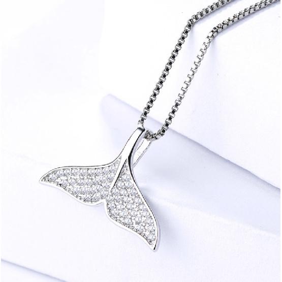s9Pure silver dolphin mermaid tail pendant, Korean-style, with delicate inlay, fashionable and elegant necklace, a birthday gift and piece of jewelry