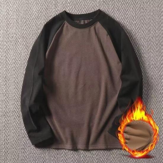 Осень-зима мужской топ с цветным блоком и круглым вырезом, длинный рукав, пуловер, большой размер, толстый, теплый, спортивный, фитнес, свитшот, повседневная одежда, деловая одежда