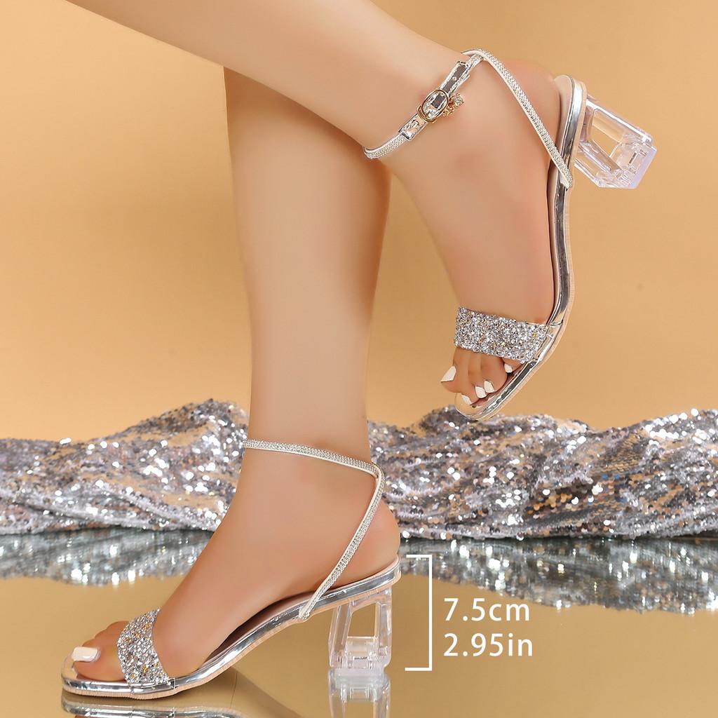 Style Crystal High Heel Sandals With Synthetic Upper For Summer Fashion