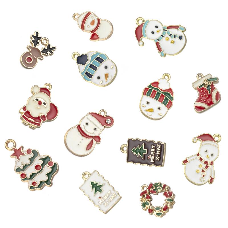 10pcs/lot Alloy Drip Oil Pendant Santa Claus Snowman Christmas Tree Charm Pendant For DIY Men Women Earrings Necklace Party Gift