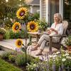 Outdoor Floral Landscaping Accents Vintage Sunflower Hummingbird Feeder, Metal Garden Stake Water Station, Decorative Lawn Stakes Bird Feeding