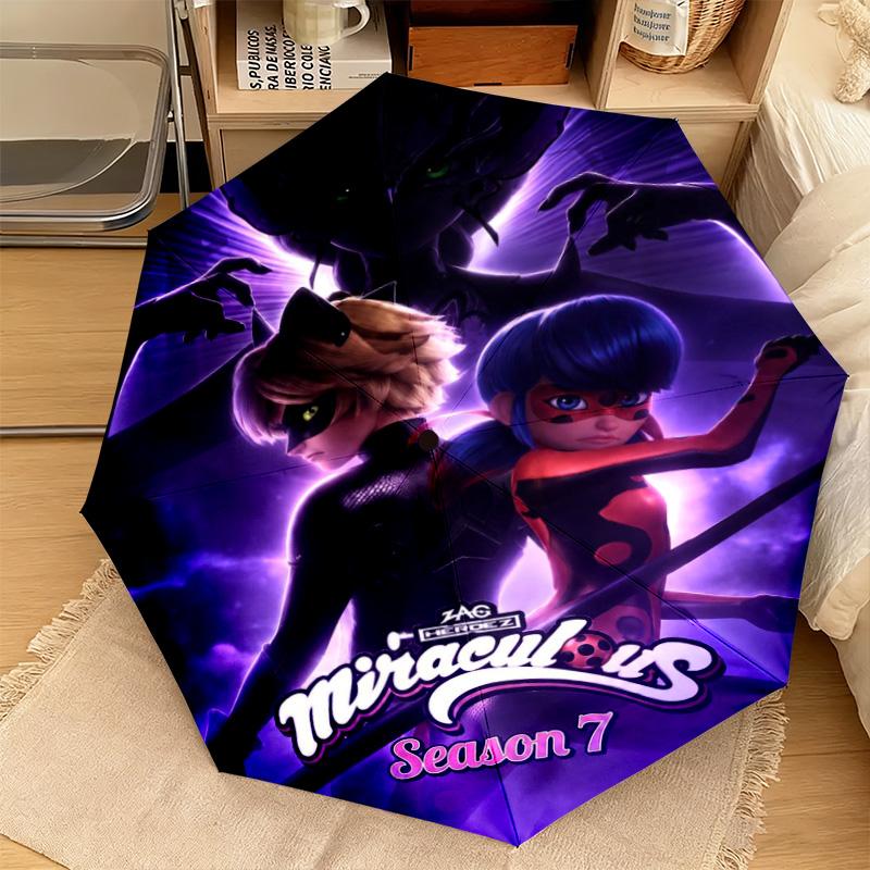 Miraculous Ladybug Theme Automatic Umbrella Suitable Travel Portable Umbrella Outdoor Sun Shading Umbrella Gift Daily Essentials