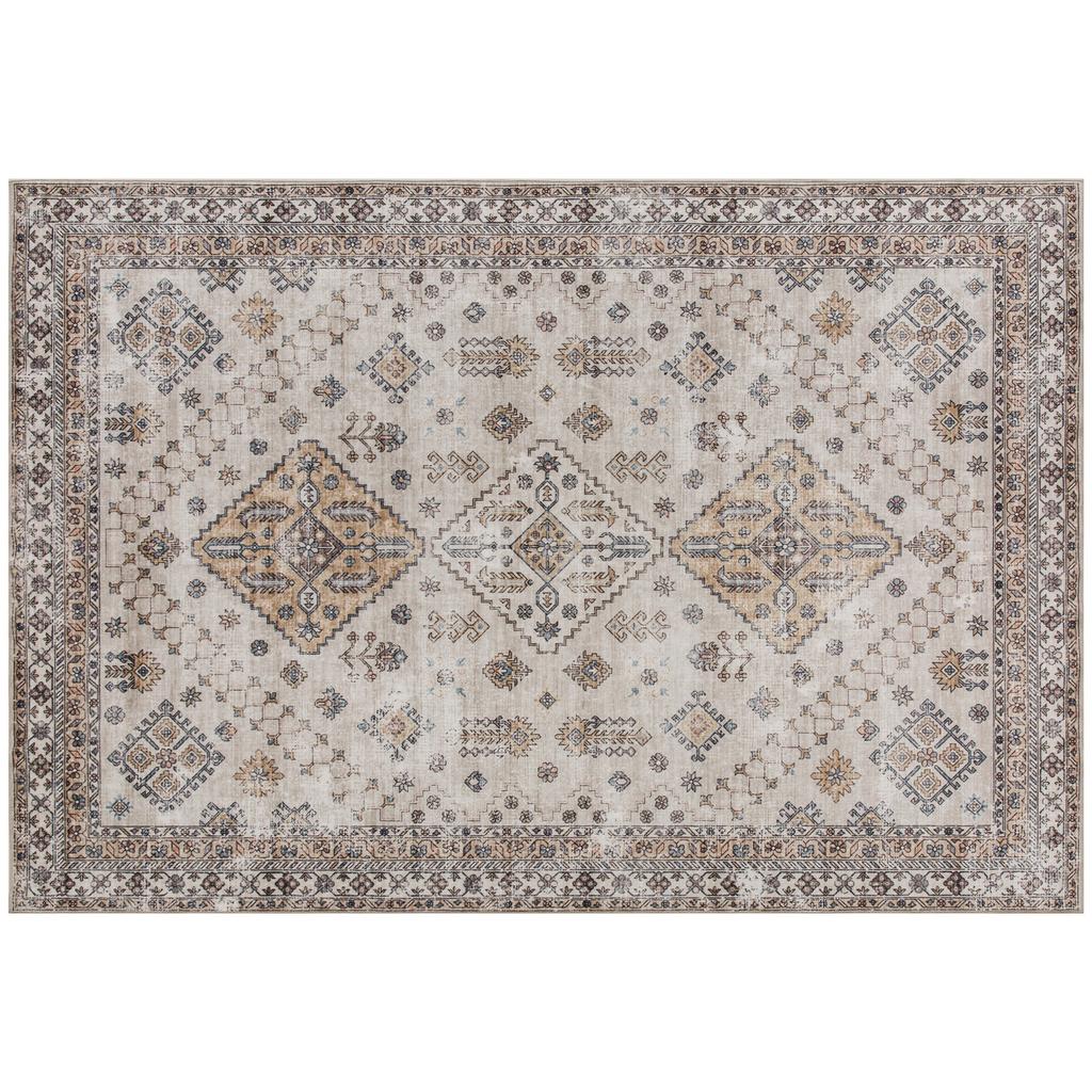 Vintage Area Rug, Non-Slip Washable Rug, Flannel Floor Carpet for Living Room, Bedroom, Dining Room, Home Office, 290 x 200 cm, Beige