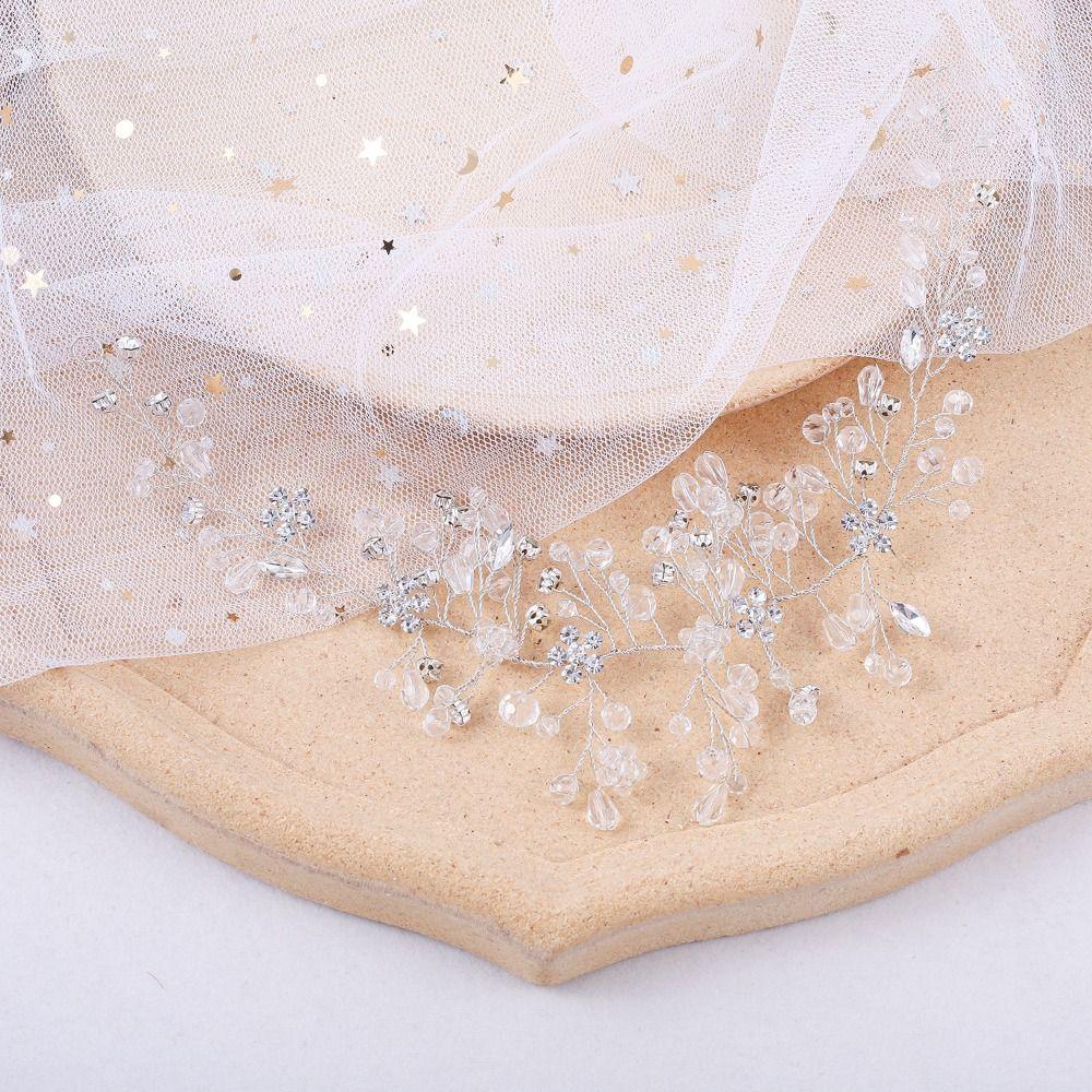 Handmade Pearl Crystal Hairband Silver Color Pearl Rhinestone Wedding Hair Accessories  Women