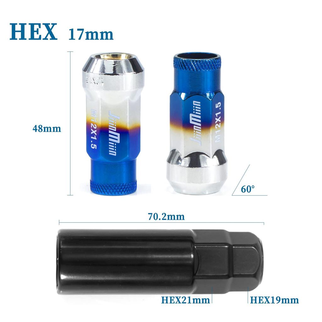 JiiiinMiiiin стальная гоночная гайка M12xP1.5, колесная гайка, гайка для покрышки, высота 48 мм, длинная проникающая гайка M12P1.5, конус с гнездом 60° [набор из 20 шт.]