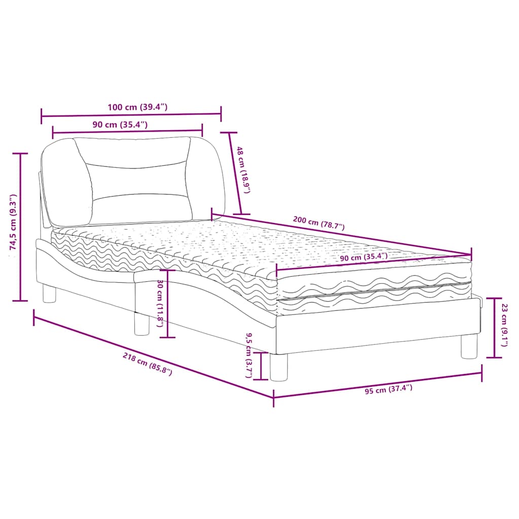 Bed with Mattress Hvar Gray 90 x 200 cm Faux Leather