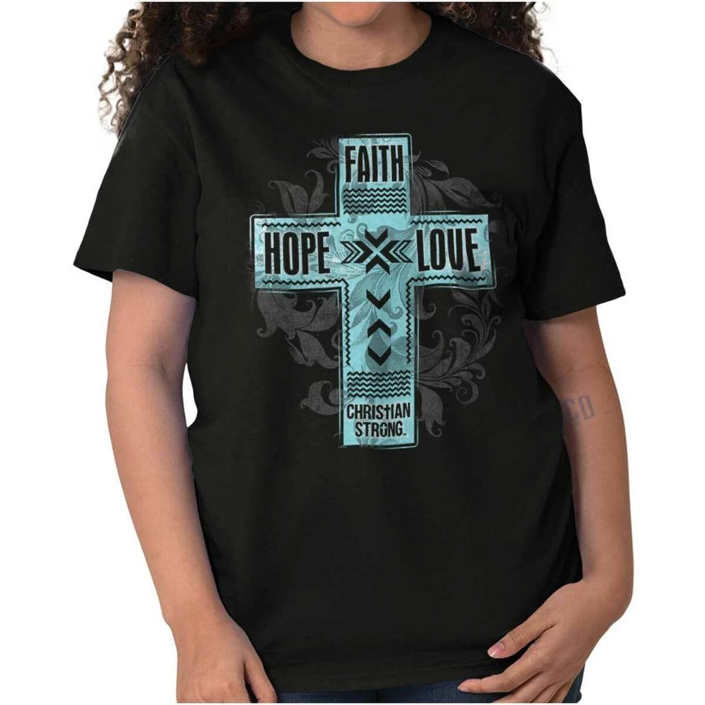 Faith Hope Love Jesus Christian Religious Womens Graphic Crewneck T Shirt Tee