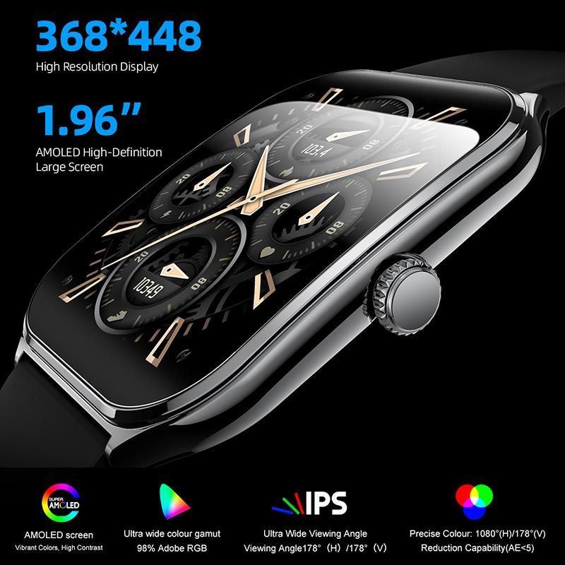 Ультратонкие смарт-часы с AMOLED-экраном 1,96 дюйма, изогнутым Bluetooth-вызовом, мониторингом состояния здоровья